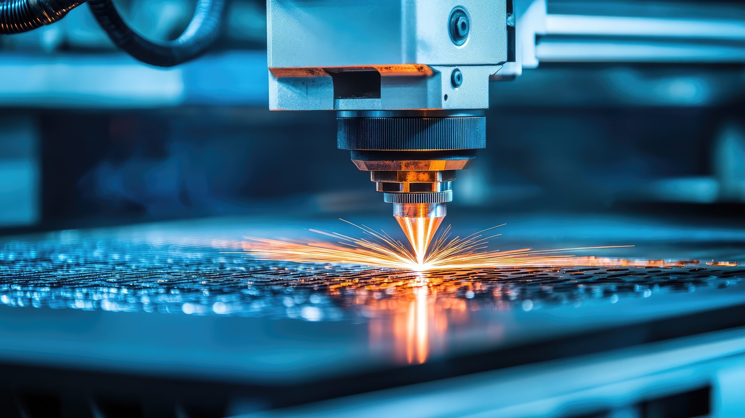Laser cutter machine etching patterns onto metal sheet with high precision